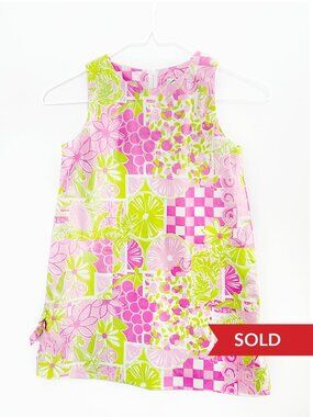 Lilly Pulitzer Girls Shift Dress Size 5 Juice Stand Patch Bright Summer NWT